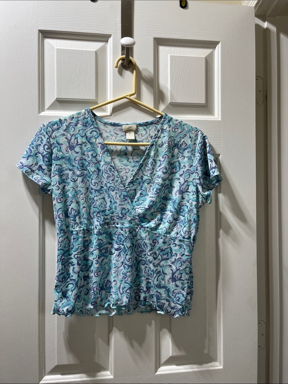 Women's Light Blue Printed crisscross top and high low skirt